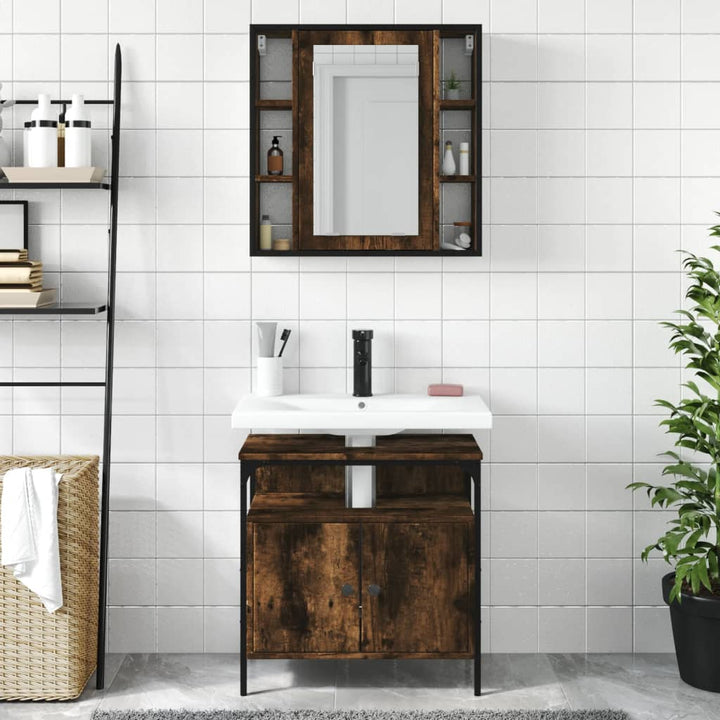 Set Mobilier De Baie, 2 Piese, Stejar Fumuriu, Lemn Prelucrat