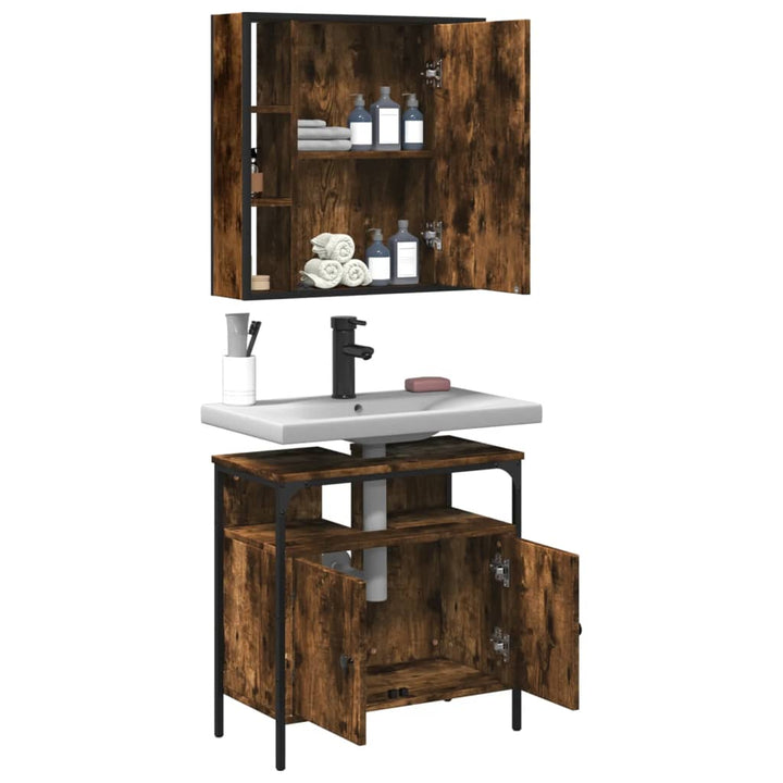 Set Mobilier De Baie, 2 Piese, Stejar Fumuriu, Lemn Prelucrat