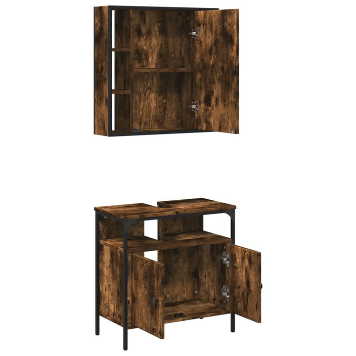 Set Mobilier De Baie, 2 Piese, Stejar Fumuriu, Lemn Prelucrat