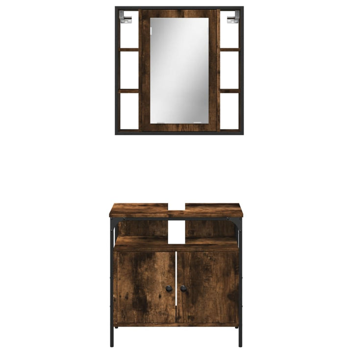 Set Mobilier De Baie, 2 Piese, Stejar Fumuriu, Lemn Prelucrat