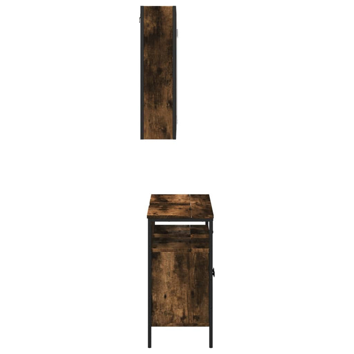 Set Mobilier De Baie, 2 Piese, Stejar Fumuriu, Lemn Prelucrat