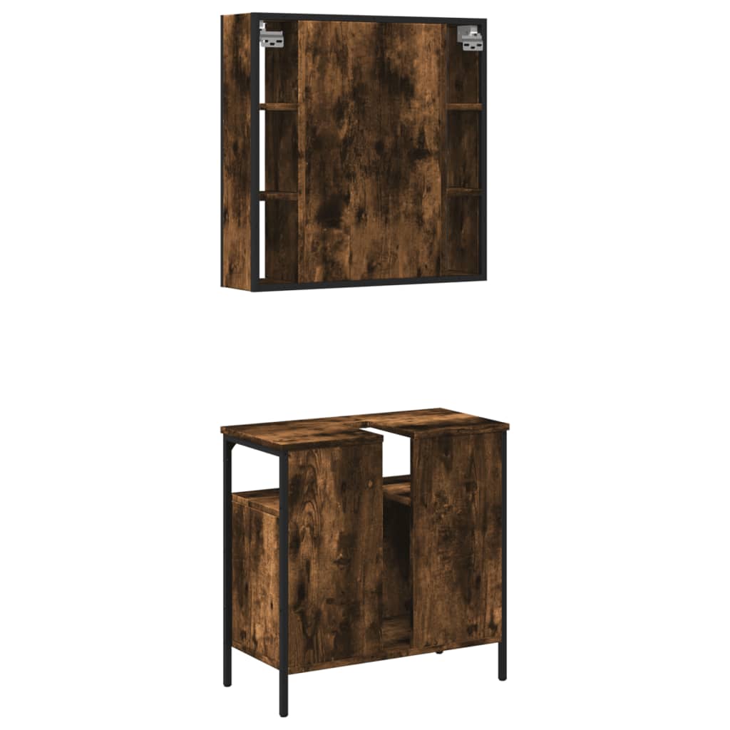 Set Mobilier De Baie, 2 Piese, Stejar Fumuriu, Lemn Prelucrat