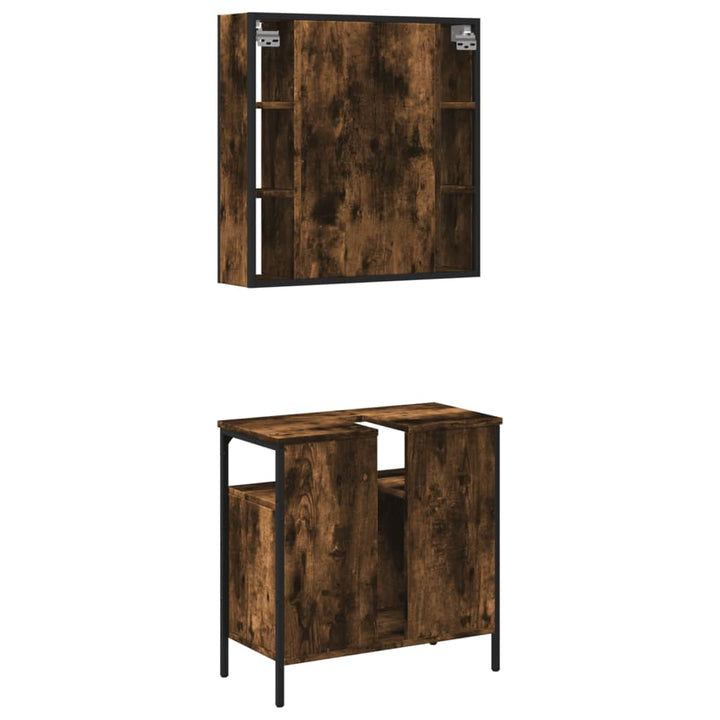 Set Mobilier De Baie, 2 Piese, Stejar Fumuriu, Lemn Prelucrat