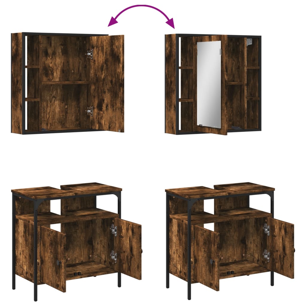 Set Mobilier De Baie, 2 Piese, Stejar Fumuriu, Lemn Prelucrat