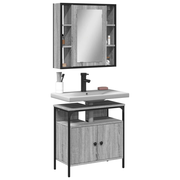 Set Mobilier De Baie, 2 Piese, Stejar Fumuriu, Lemn Prelucrat