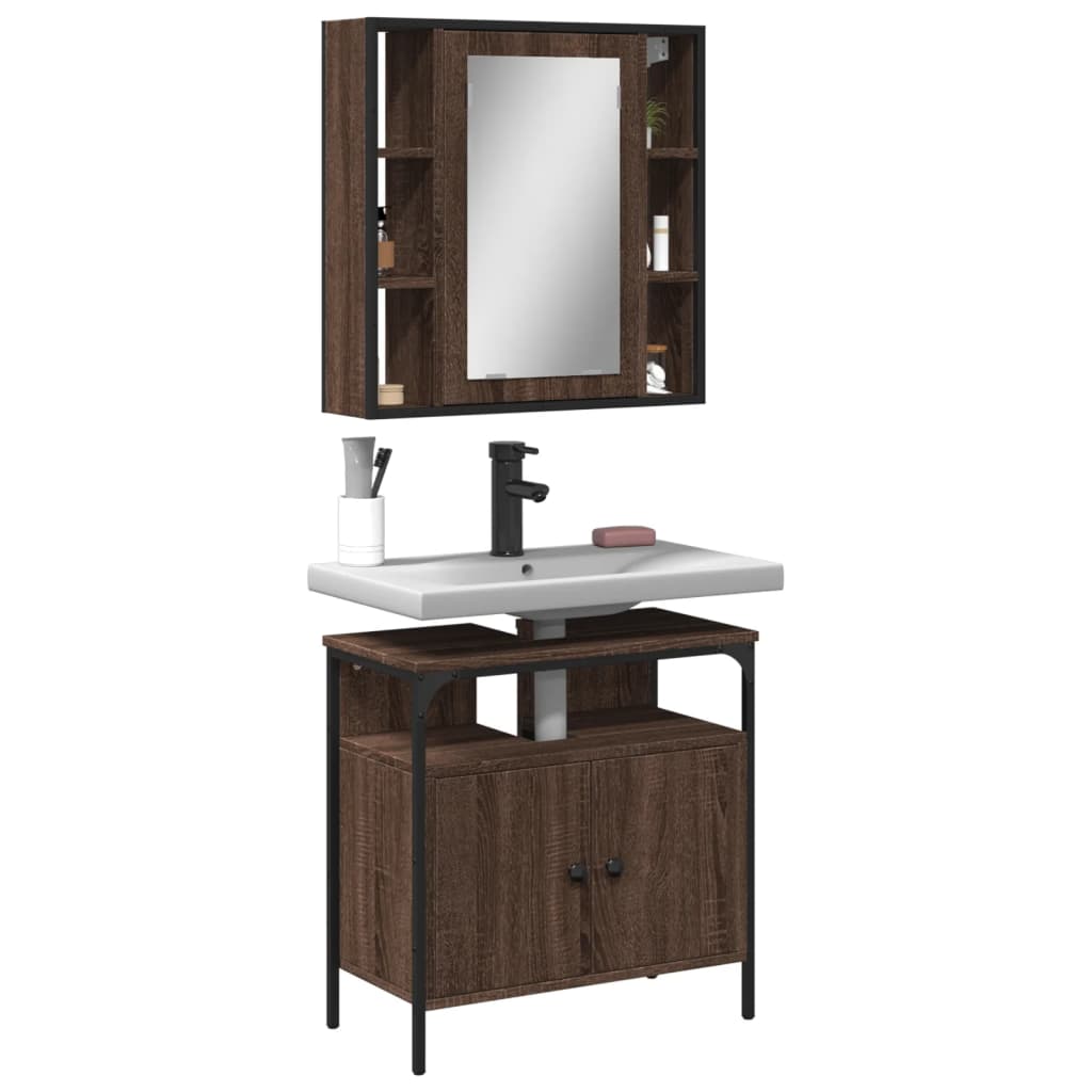 Set Mobilier De Baie, 2 Piese, Stejar Fumuriu, Lemn Prelucrat
