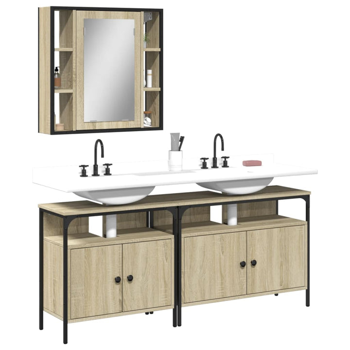 Set Dulapuri De Baie, 3 Piese, Gri Sonoma, Lemn Prelucrat