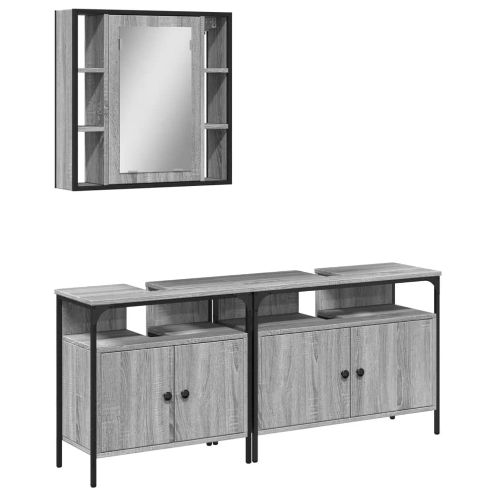 Set Dulapuri De Baie, 3 Piese, Gri Sonoma, Lemn Prelucrat