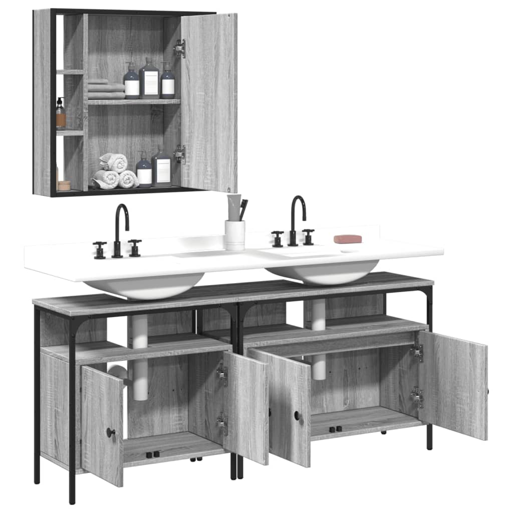 Set Dulapuri De Baie, 3 Piese, Gri Sonoma, Lemn Prelucrat