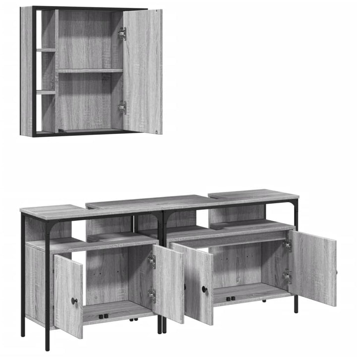 Set Dulapuri De Baie, 3 Piese, Gri Sonoma, Lemn Prelucrat