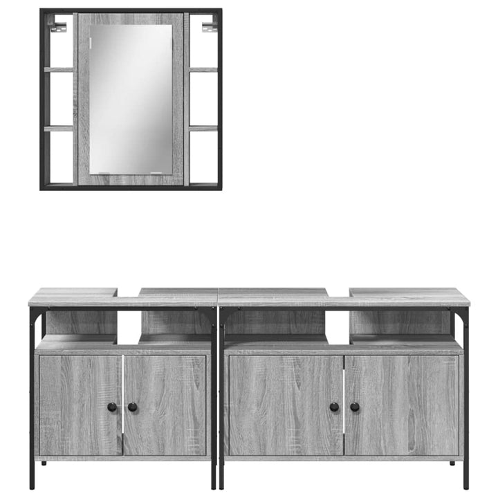 Set Dulapuri De Baie, 3 Piese, Gri Sonoma, Lemn Prelucrat