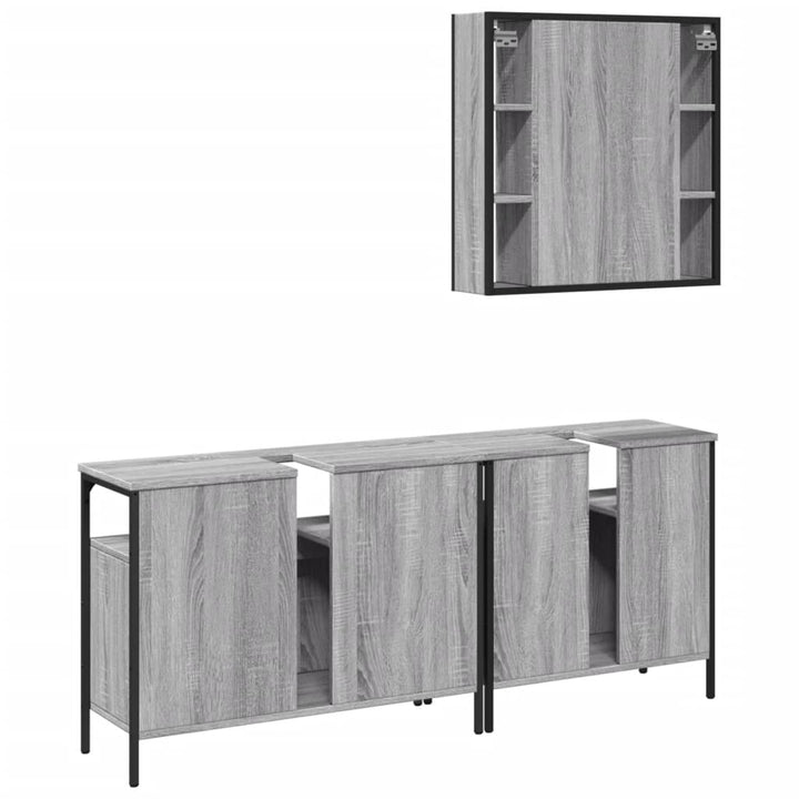 Set Dulapuri De Baie, 3 Piese, Gri Sonoma, Lemn Prelucrat