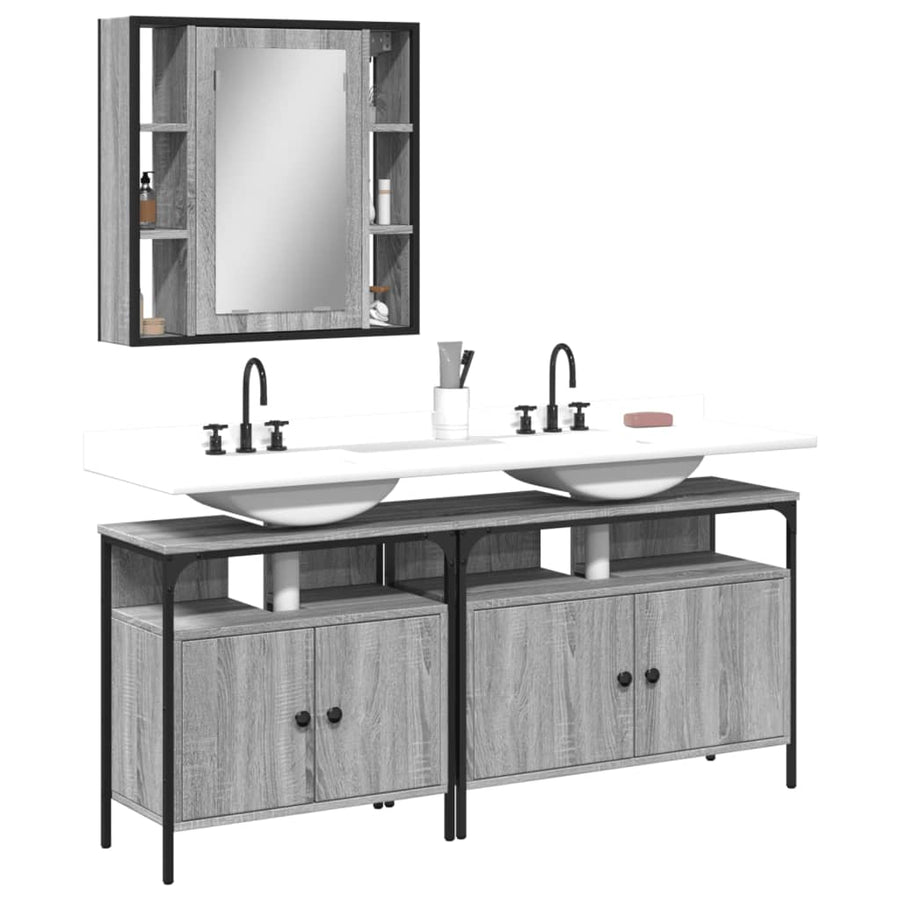 Set Dulapuri De Baie, 3 Piese, Gri Sonoma, Lemn Prelucrat