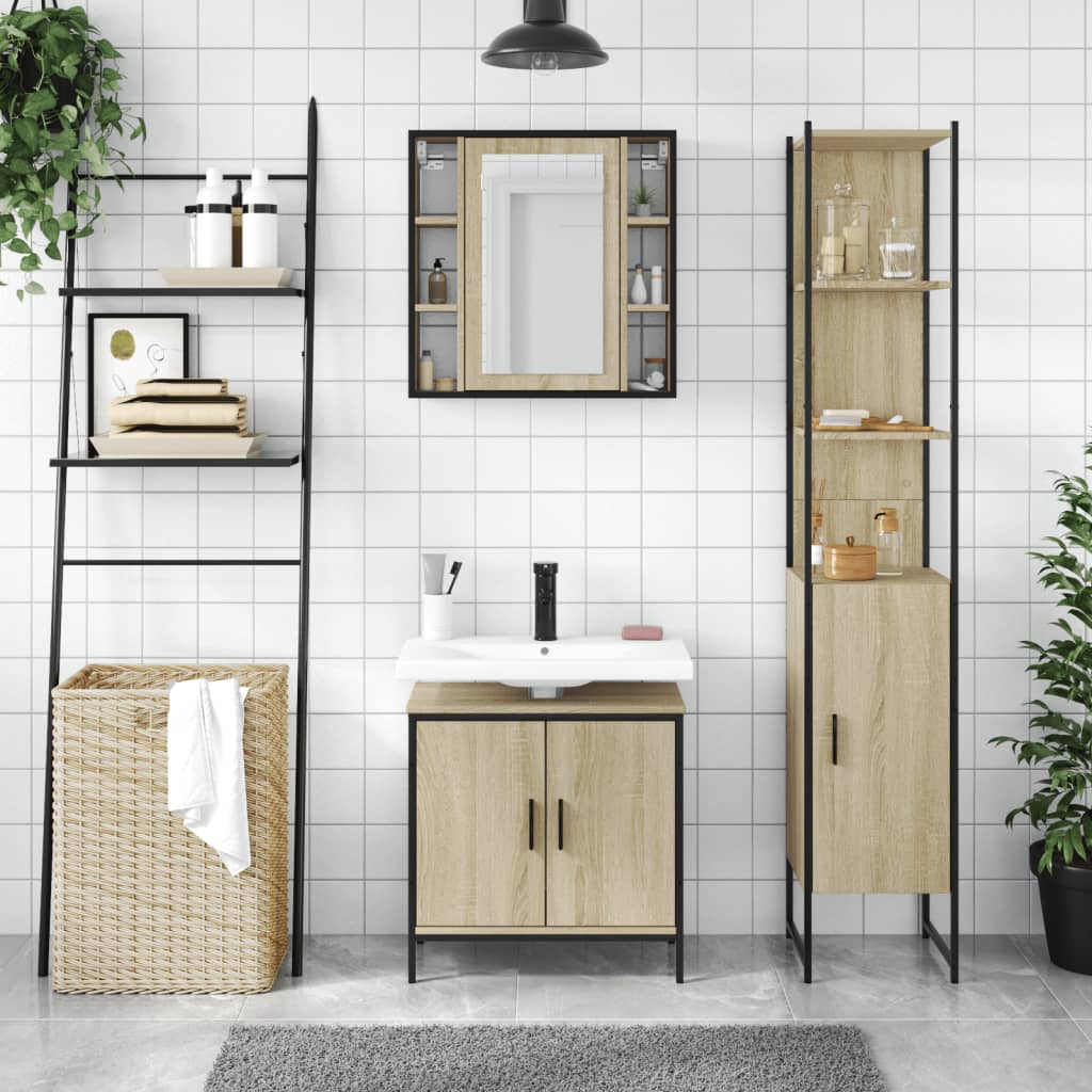Set Dulapuri De Baie, 3 Piese, , Lemn Prelucrat