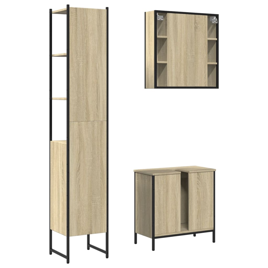 Set Dulapuri De Baie, 3 Piese, , Lemn Prelucrat