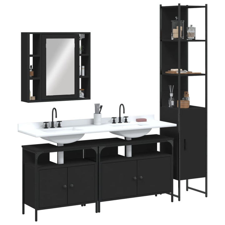 Set Dulapuri De Baie, 4 Piese, Gri Sonoma, Lemn Prelucrat