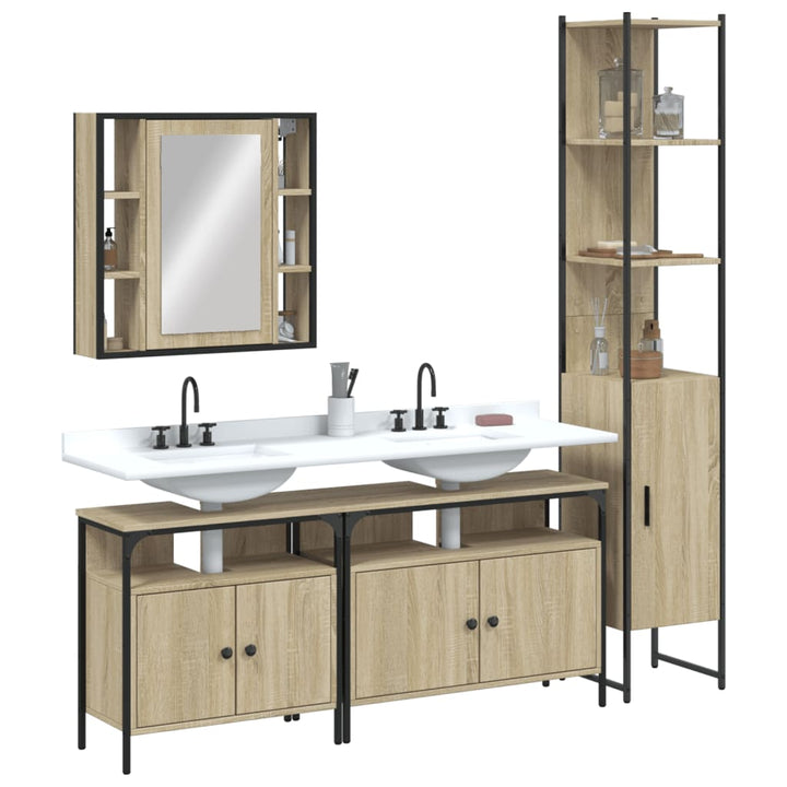 Set Dulapuri De Baie, 4 Piese, Gri Sonoma, Lemn Prelucrat
