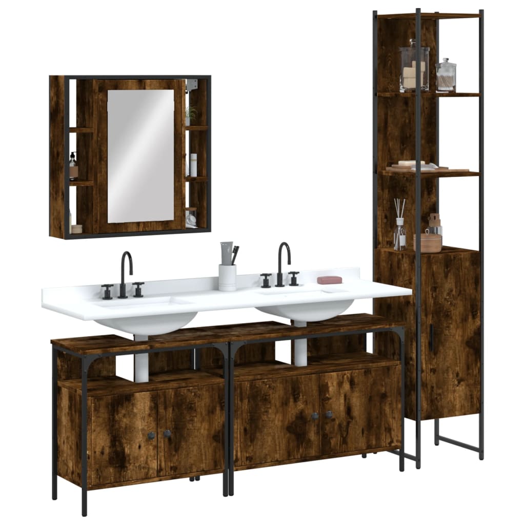 Set Dulapuri De Baie, 4 Piese, Gri Sonoma, Lemn Prelucrat