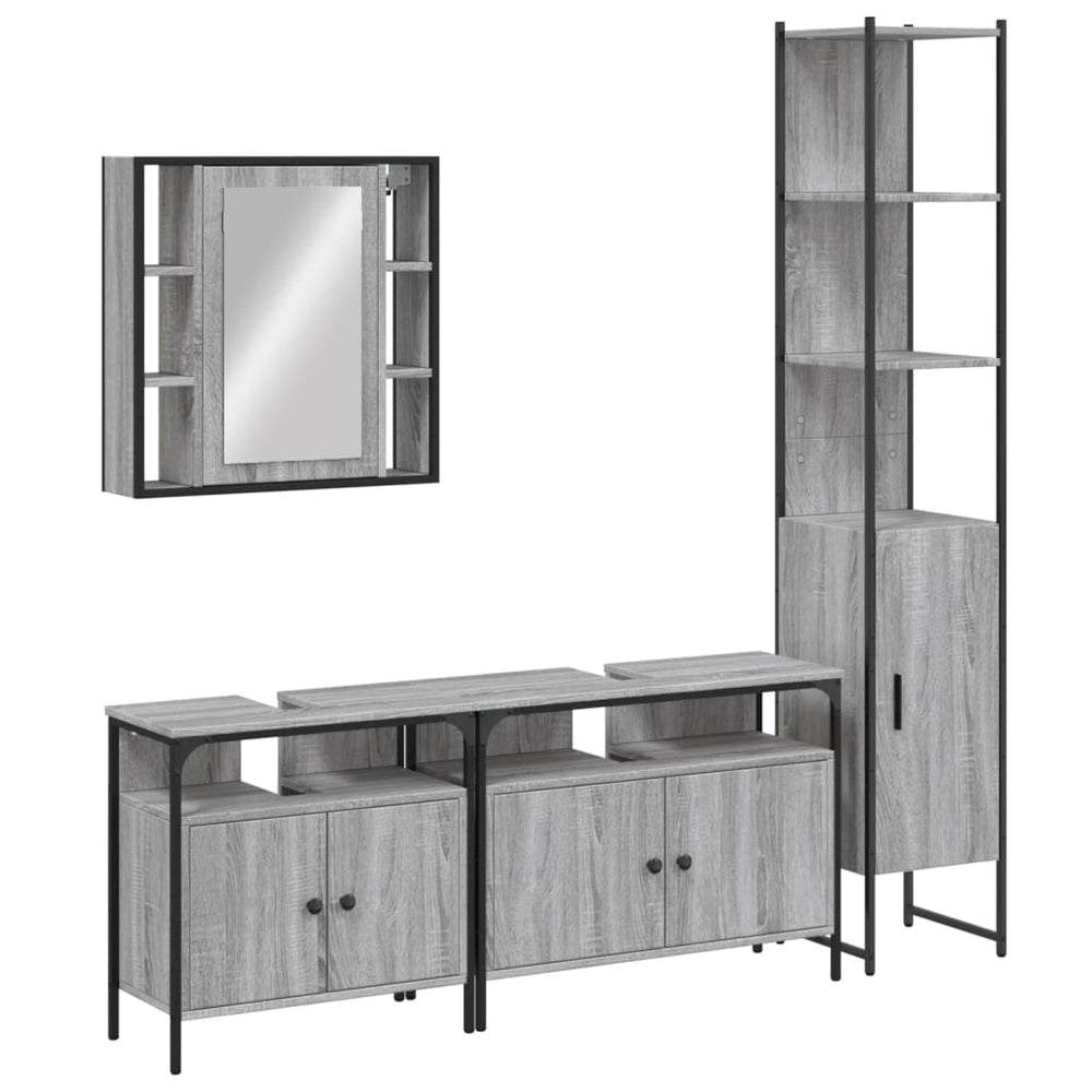 Set Dulapuri De Baie, 4 Piese, Gri Sonoma, Lemn Prelucrat