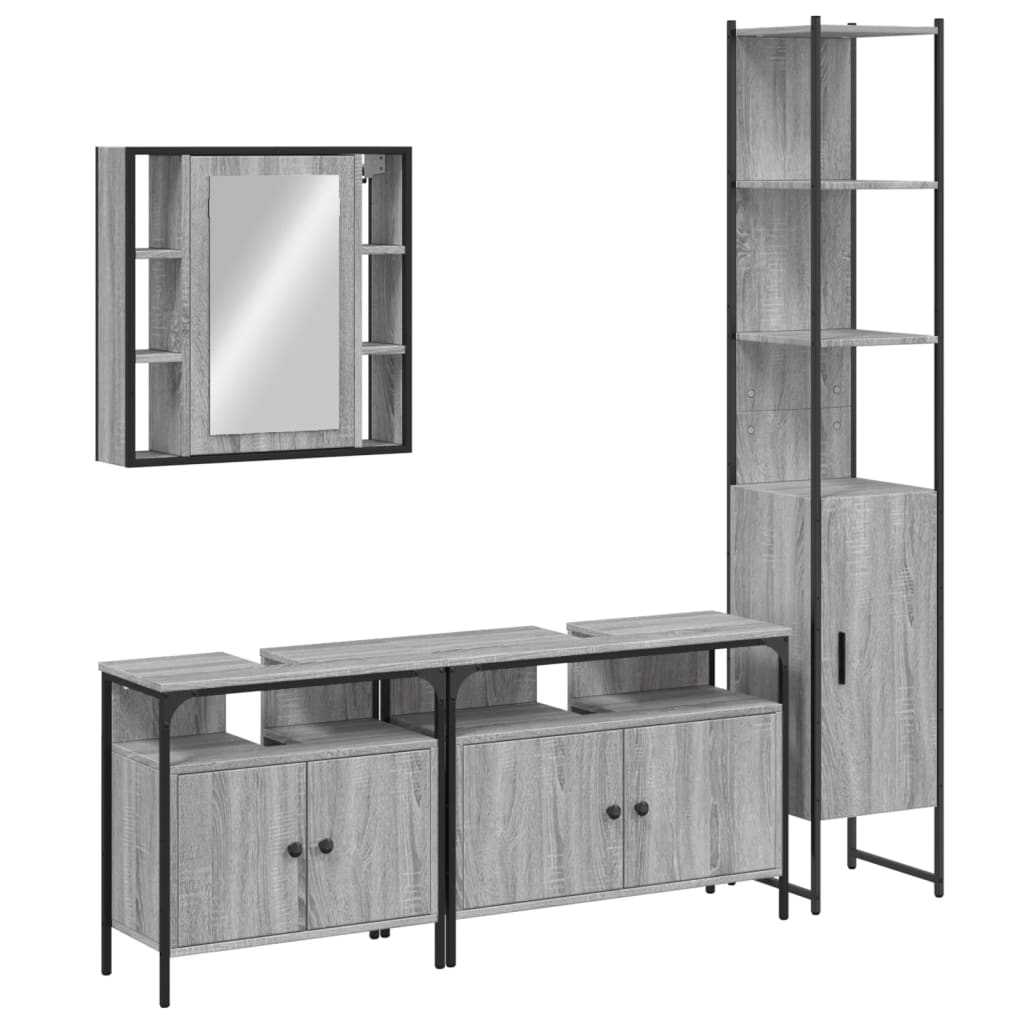 Set Dulapuri De Baie, 4 Piese, Gri Sonoma, Lemn Prelucrat