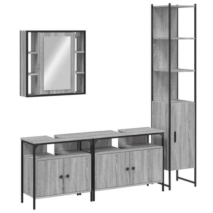 Set Dulapuri De Baie, 4 Piese, Gri Sonoma, Lemn Prelucrat