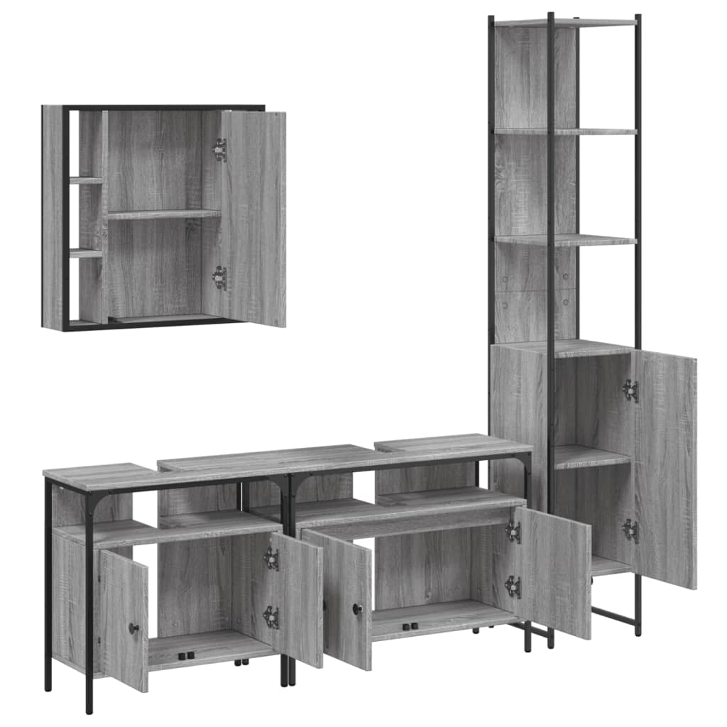 Set Dulapuri De Baie, 4 Piese, Gri Sonoma, Lemn Prelucrat