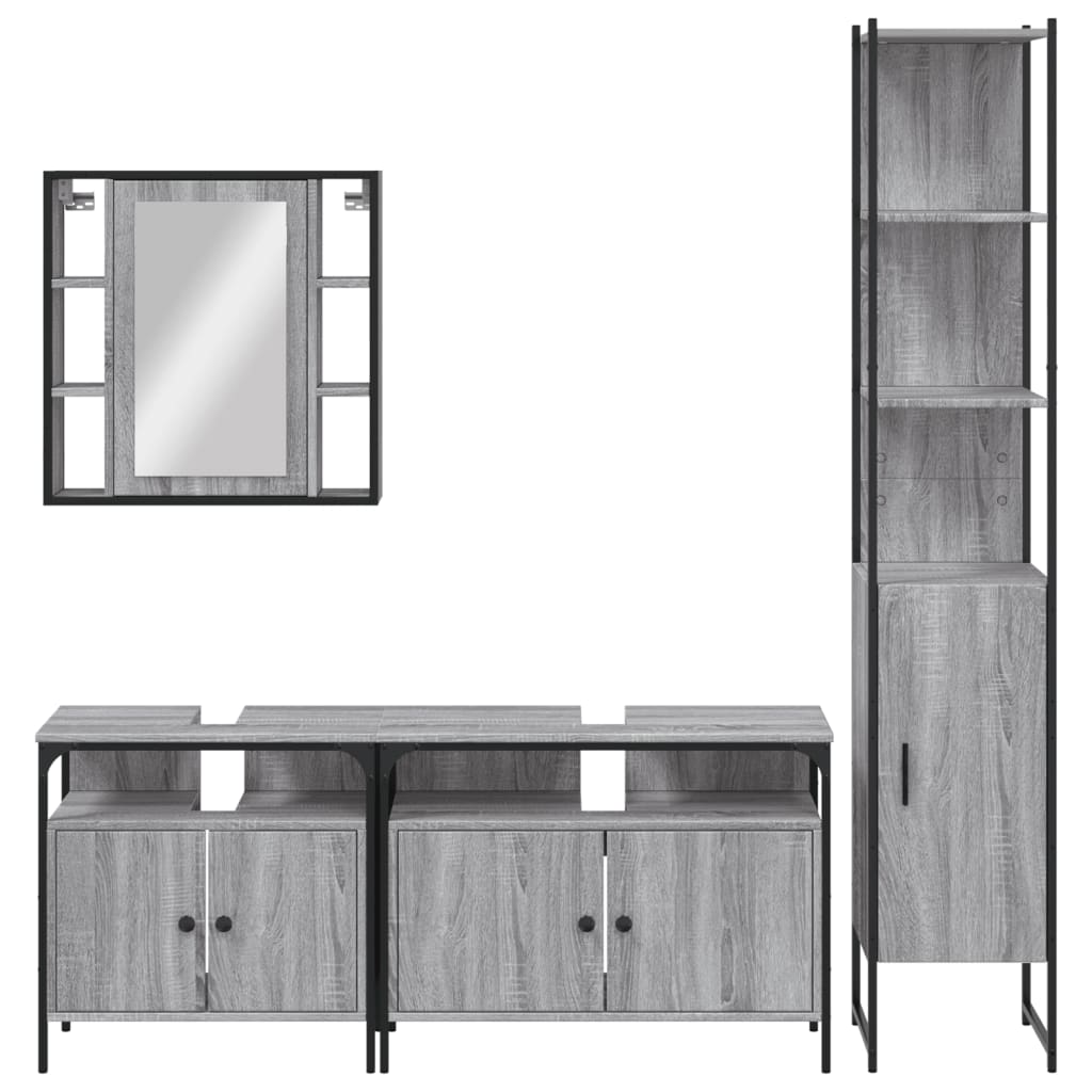 Set Dulapuri De Baie, 4 Piese, Gri Sonoma, Lemn Prelucrat
