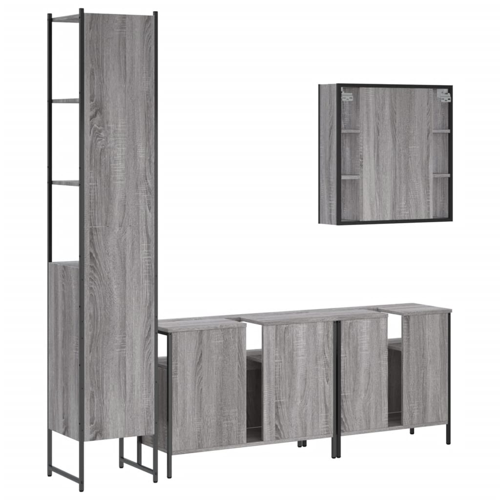 Set Dulapuri De Baie, 4 Piese, Gri Sonoma, Lemn Prelucrat