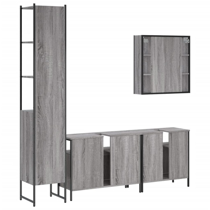 Set Dulapuri De Baie, 4 Piese, Gri Sonoma, Lemn Prelucrat