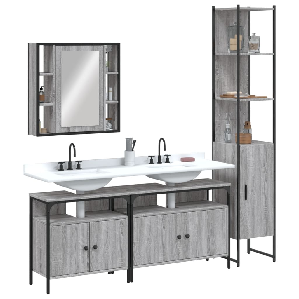 Set Dulapuri De Baie, 4 Piese, Gri Sonoma, Lemn Prelucrat