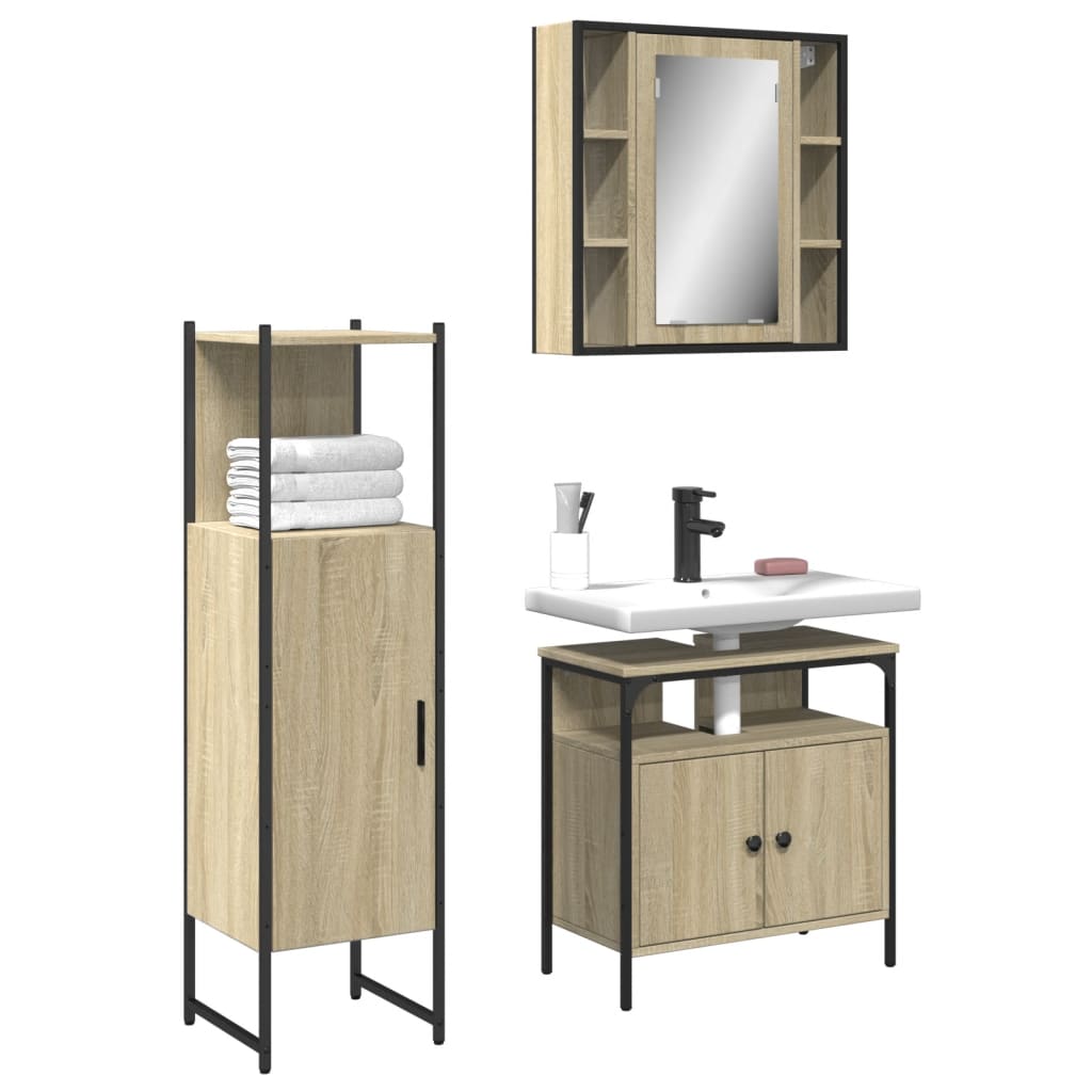 Set Dulapuri De Baie, 3 Piese, Gri Sonoma, Lemn Prelucrat