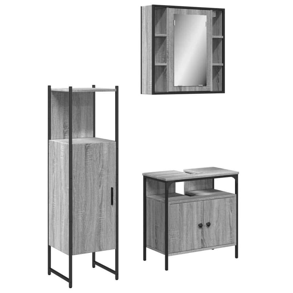 Set Dulapuri De Baie, 3 Piese, Gri Sonoma, Lemn Prelucrat