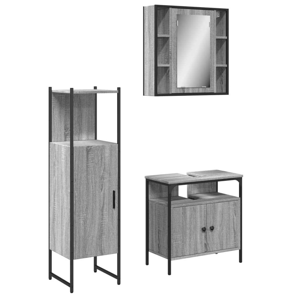 Set Dulapuri De Baie, 3 Piese, Gri Sonoma, Lemn Prelucrat