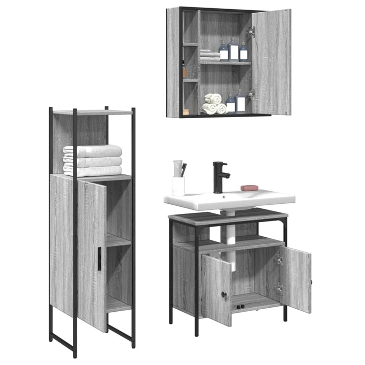 Set Dulapuri De Baie, 3 Piese, Gri Sonoma, Lemn Prelucrat