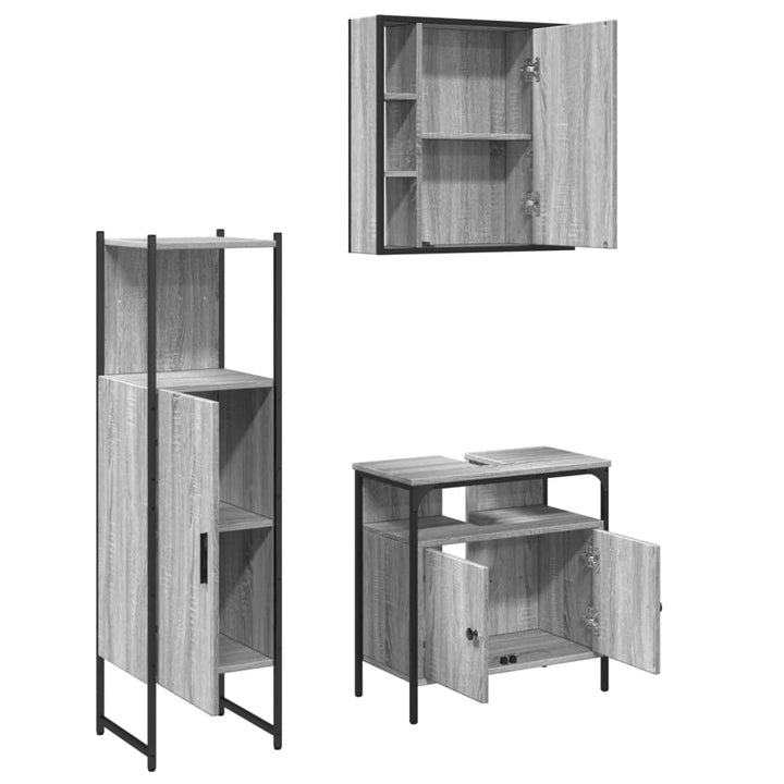 Set Dulapuri De Baie, 3 Piese, Gri Sonoma, Lemn Prelucrat