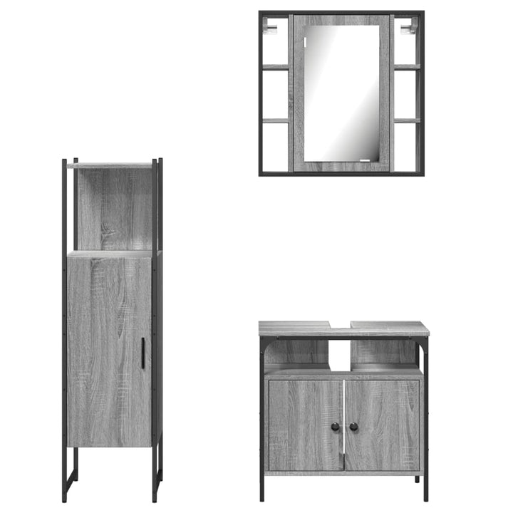 Set Dulapuri De Baie, 3 Piese, Gri Sonoma, Lemn Prelucrat