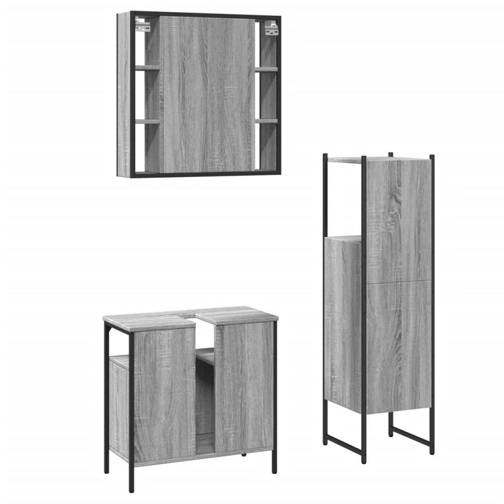 Set Dulapuri De Baie, 3 Piese, Gri Sonoma, Lemn Prelucrat