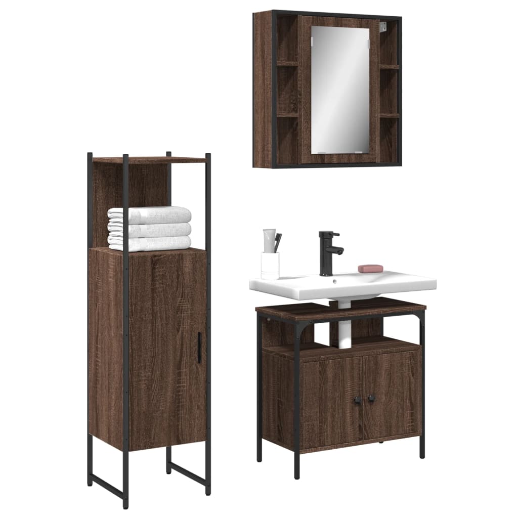 Set Dulapuri De Baie, 3 Piese, Gri Sonoma, Lemn Prelucrat