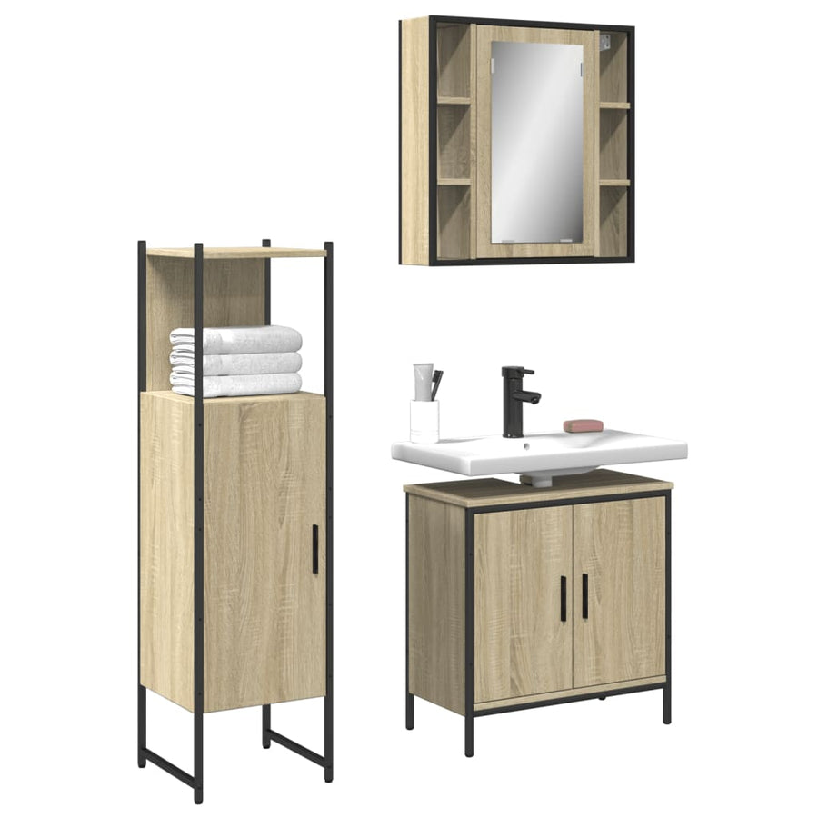 Set Dulapuri De Baie, 3 Piese, , Lemn Prelucrat