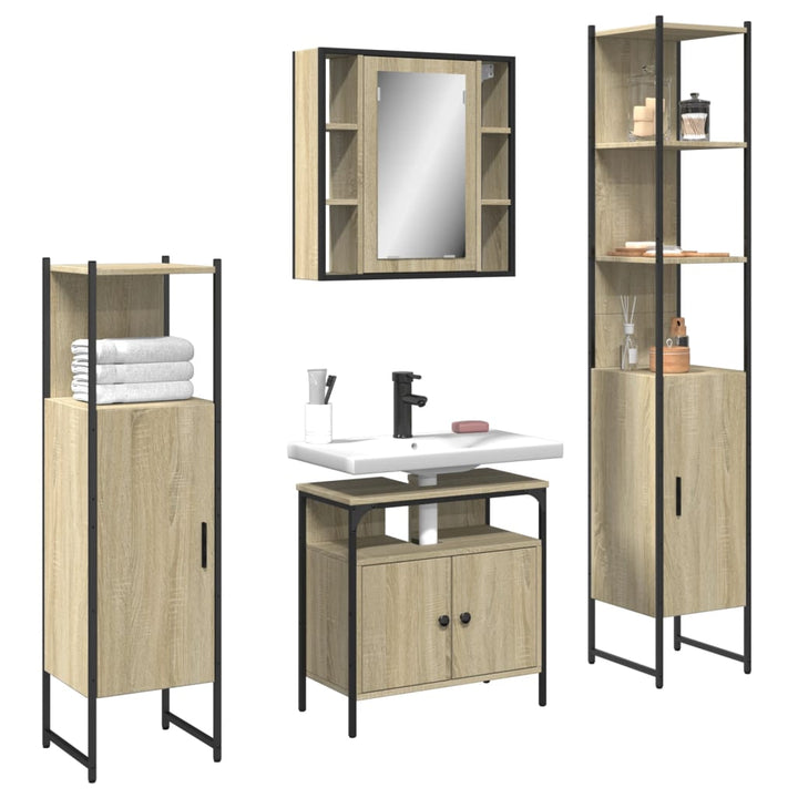 Set Dulapuri De Baie, 4 Piese, Gri Sonoma, Lemn Prelucrat