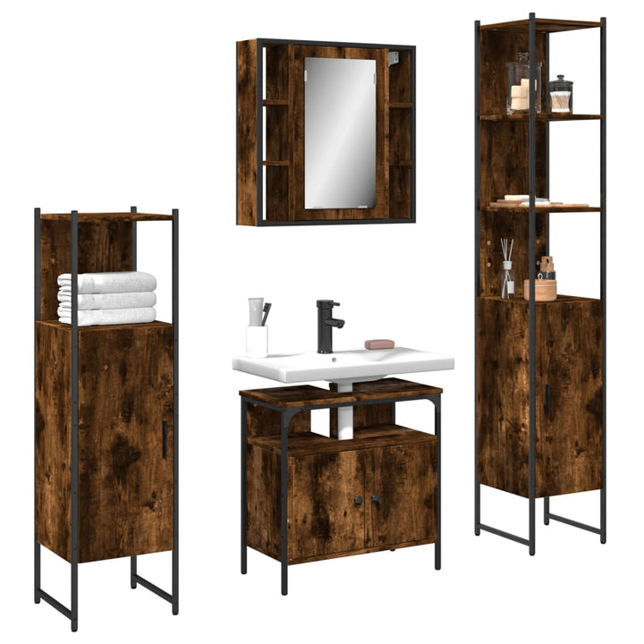 Set Dulapuri De Baie, 4 Piese, Gri Sonoma, Lemn Prelucrat