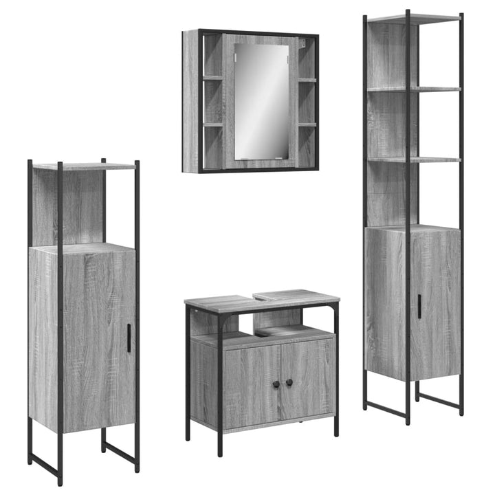 Set Dulapuri De Baie, 4 Piese, Gri Sonoma, Lemn Prelucrat