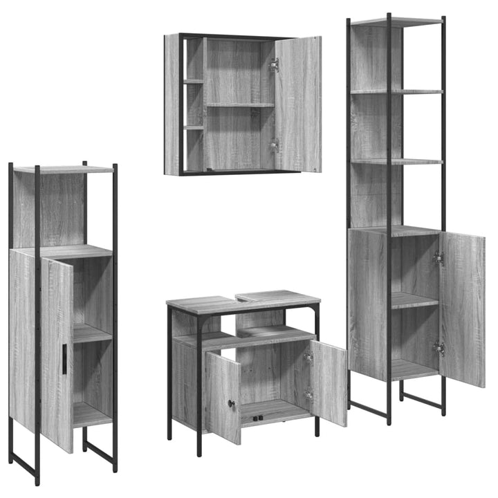 Set Dulapuri De Baie, 4 Piese, Gri Sonoma, Lemn Prelucrat