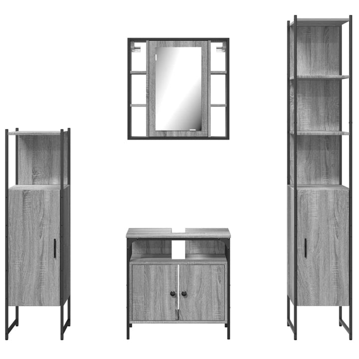 Set Dulapuri De Baie, 4 Piese, Gri Sonoma, Lemn Prelucrat