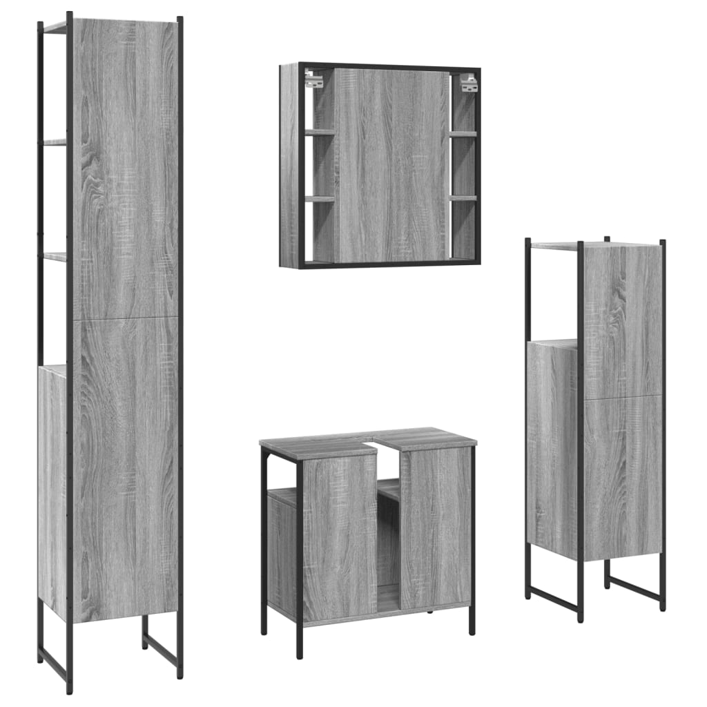 Set Dulapuri De Baie, 4 Piese, Gri Sonoma, Lemn Prelucrat