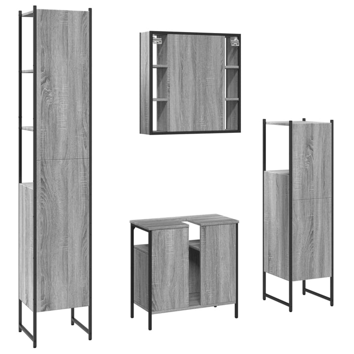 Set Dulapuri De Baie, 4 Piese, Gri Sonoma, Lemn Prelucrat