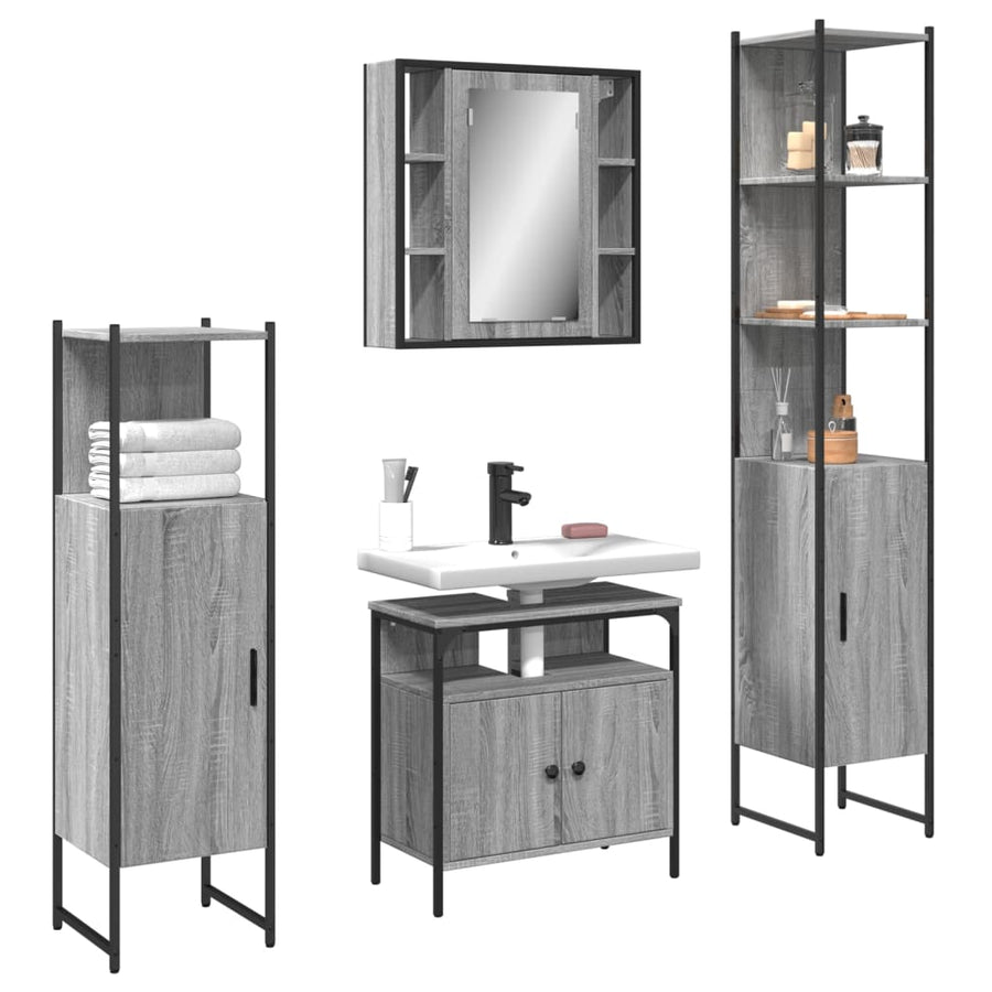 Set Dulapuri De Baie, 4 Piese, Gri Sonoma, Lemn Prelucrat