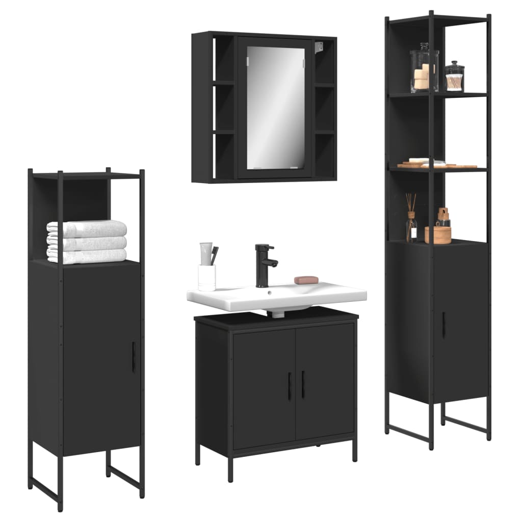 Set Dulapuri De Baie, 4 Piese, Gri Sonoma, Lemn Prelucrat