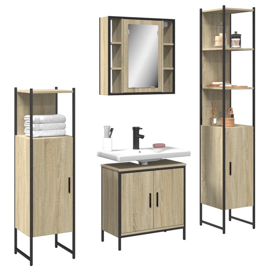 Set Dulapuri De Baie, 4 Piese, Gri Sonoma, Lemn Prelucrat