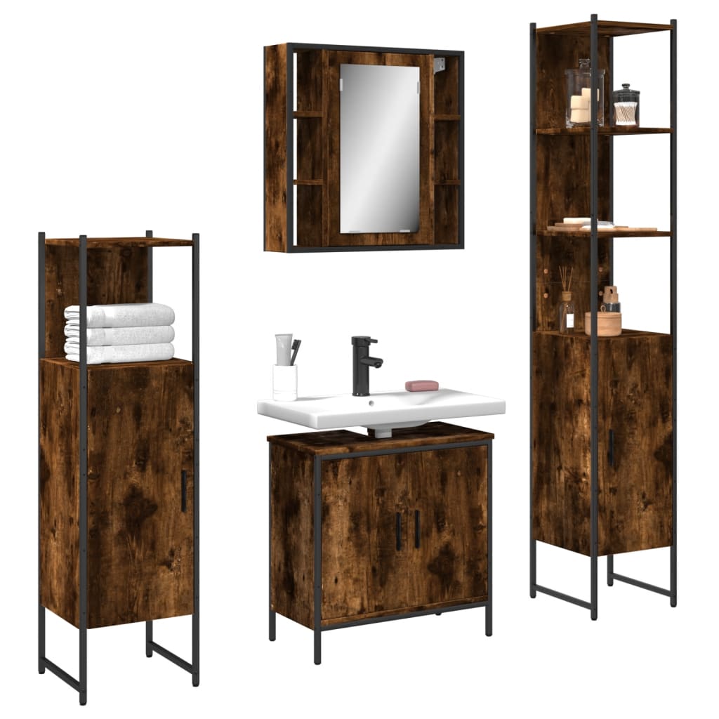 Set Dulapuri De Baie, 4 Piese, Gri Sonoma, Lemn Prelucrat
